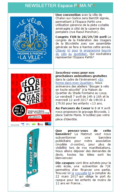 NEWSLETTER Espace PaMA N°1